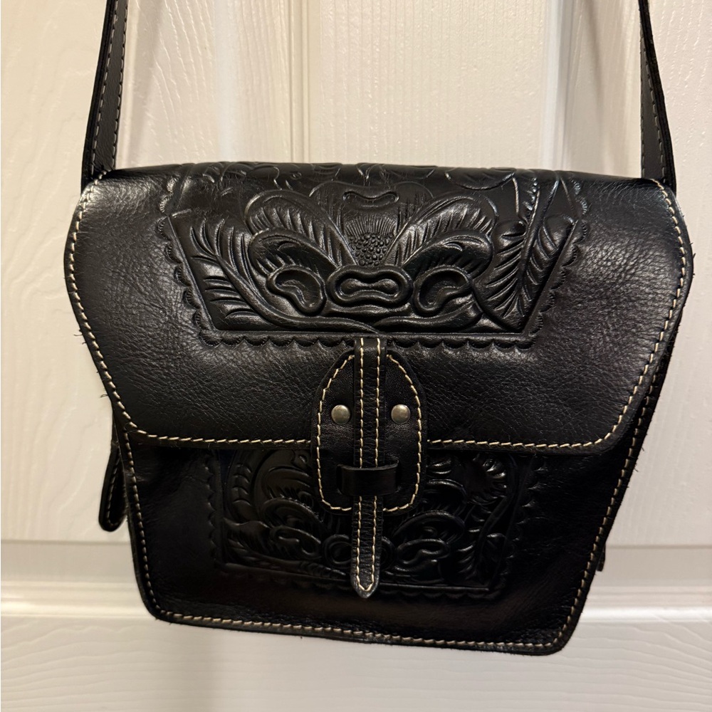 Patricia Nash Black Embossed Leather Crossbody